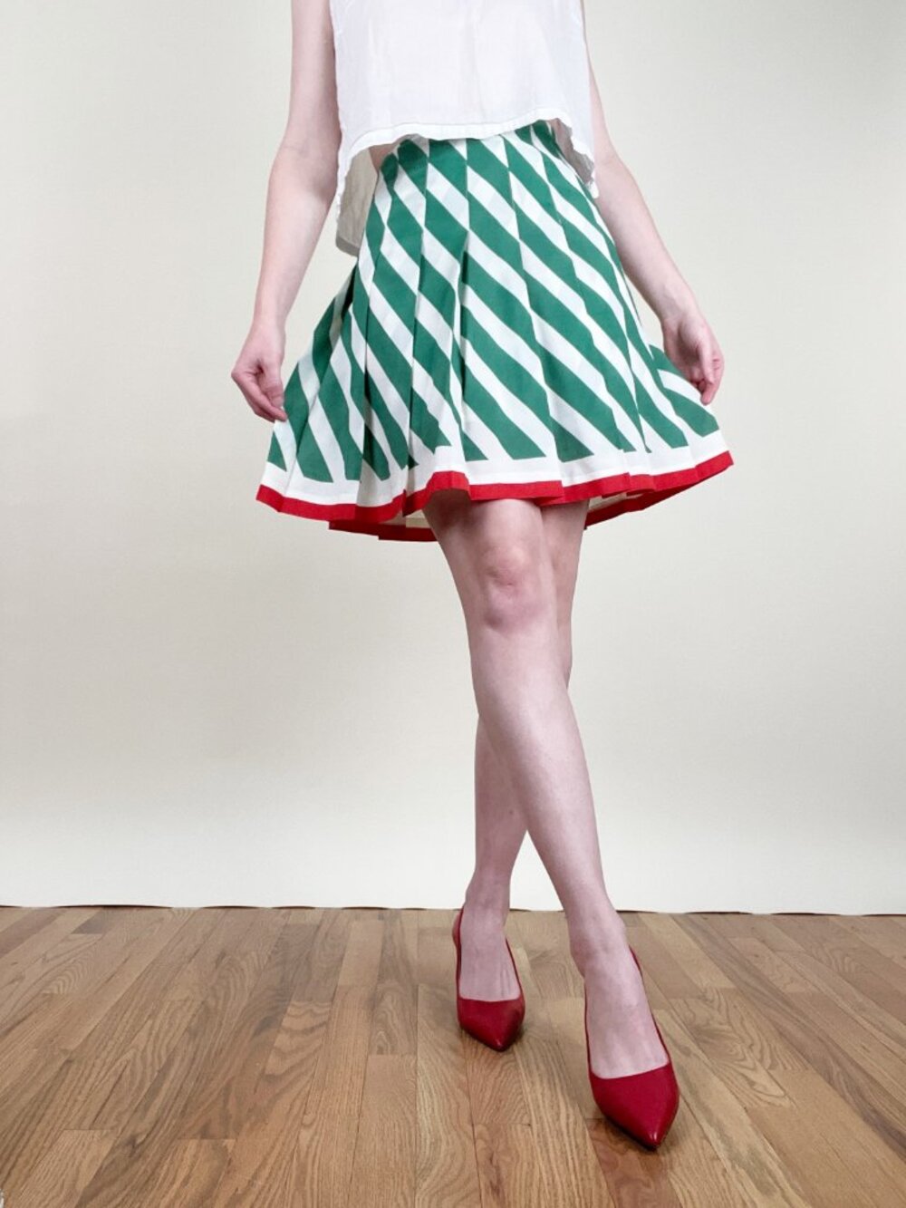 Vintage 70s Mod Pleated Mini Skirt Flare High Rise Preppy Funky 1970s Handmade - Picture 2 of 9